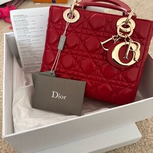 Dior Red Mini Quilted Bag with Gold Accents